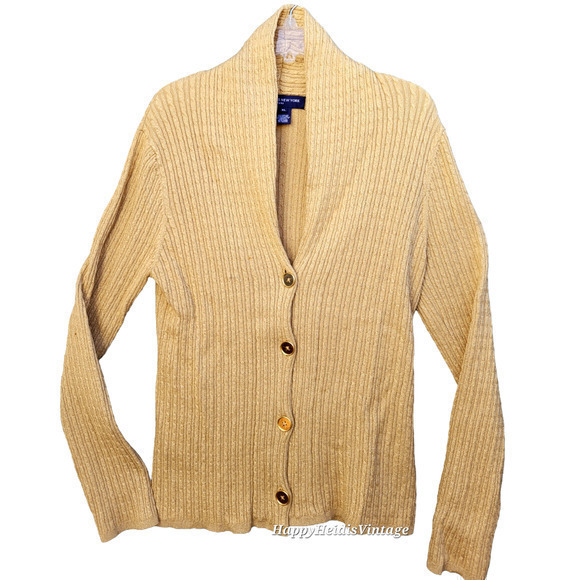 HP Vintage Jones New York Shawl Collar Metallic‎ Cable Knit Cardigan Sweater - Picture 1 of 7